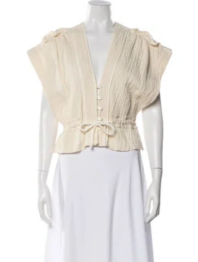 Pre-owned Iro V-neck Short Sleeve Blouse W/ Tags In Neutral