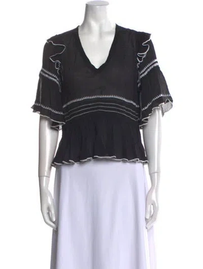 Pre-owned Iro V-neck Short Sleeve Crop Top In Black