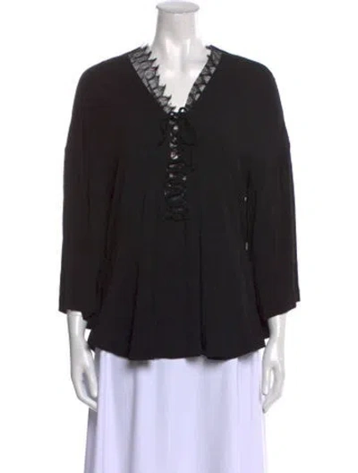 Pre-owned Iro V-neck Three-quarter Sleeve Blouse In Black