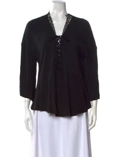 Pre-owned Iro V-neck Three-quarter Sleeve Blouse In Black