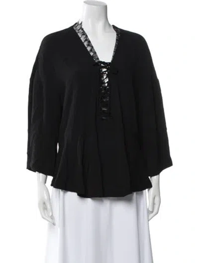 Pre-owned Iro V-neck Three-quarter Sleeve Blouse In Black
