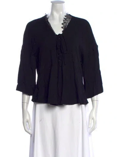 Pre-owned Iro V-neck Three-quarter Sleeve Blouse In Black