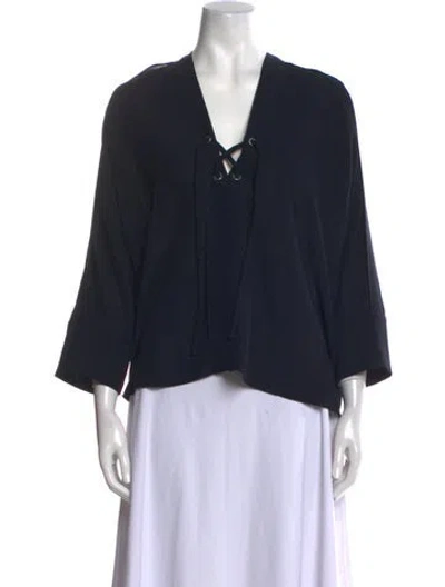 Pre-owned Iro V-neck Three-quarter Sleeve Blouse In Blue