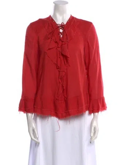 Pre-owned Iro V-neck Three-quarter Sleeve Blouse In Red
