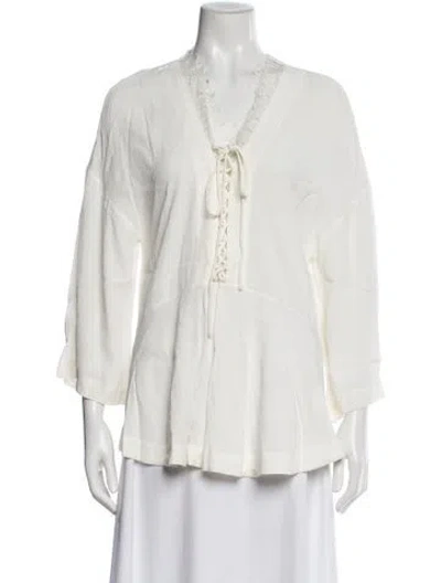 Pre-owned Iro V-neck Three-quarter Sleeve Blouse In White