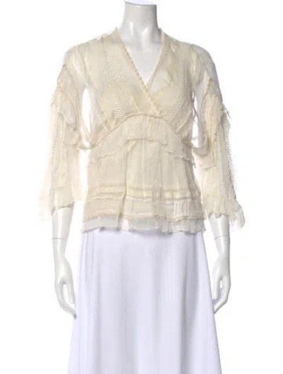 Pre-owned Iro V-neck Three-quarter Sleeve Blouse In White