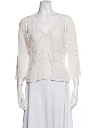 Pre-owned Iro V-neck Three-quarter Sleeve Blouse In White