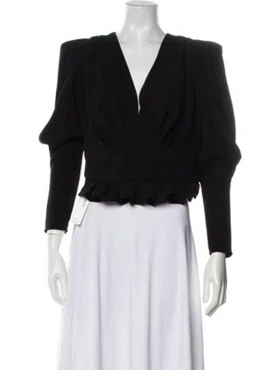 Pre-owned Iro V-neck Three-quarter Sleeve Crop Top In Black