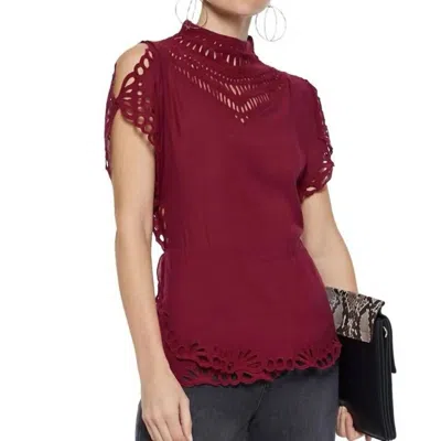 Iro Voile Broderie Peplum Top In Red In Multi