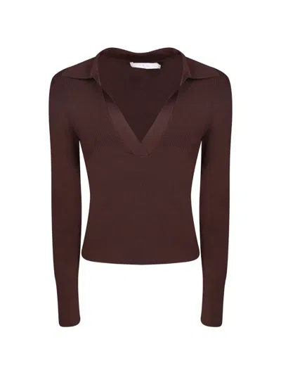 Iro Waves Ribbed-knit V-neck Top In Brown