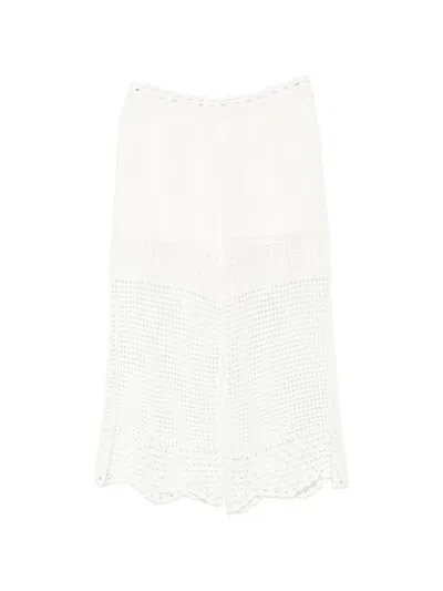 Iro White Crochet Knit Scalloped Hem Trouser