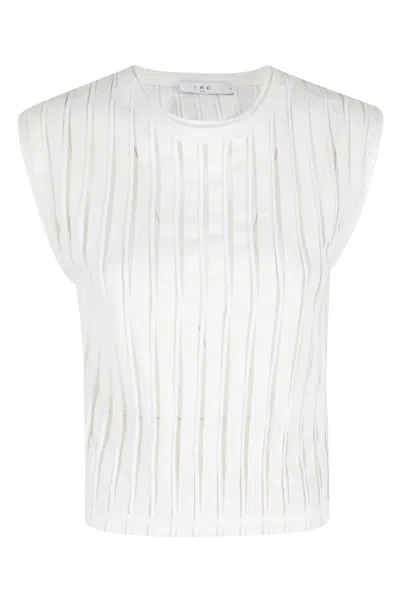 Iro White Uzelie Transparent Vertical Striped Cotton Tank Top