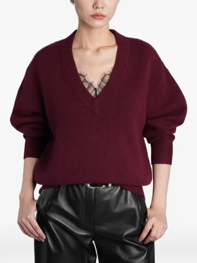 Iro Willoy V-neck Ribbed-trim Sweater In Burgundy