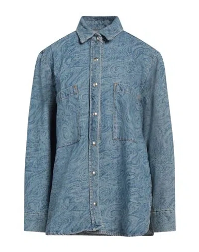 Iro Woman Denim Shirt Blue Size 8 Cotton
