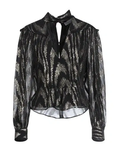 Iro Woman Top Black Size 6 Silk, Metallic Fiber