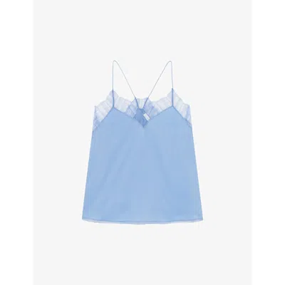 Iro Womens Blu01 Berwyn Lace-trim Silk Camisole Top
