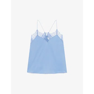 Iro Womens Blu01 Berwyn Lace-trim Silk Camisole Top In Blu01
