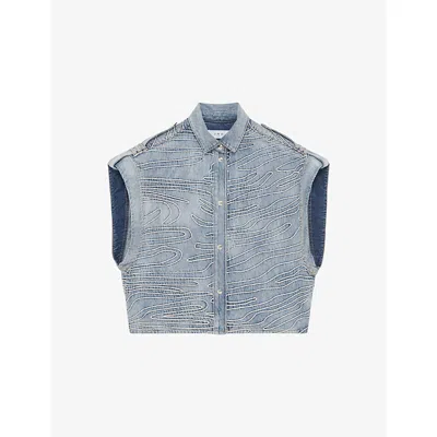Iro Womens Valentina Embroidered Denim Overshirt Blv09