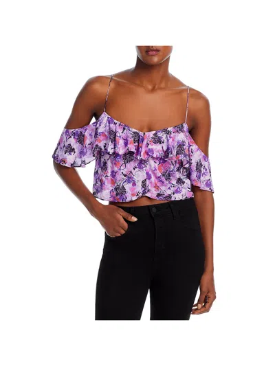 Iro Womens Floral Print Cold Shoulder Cropped In Purple