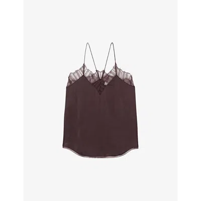 Iro Womens  Berwyn Lace-trim Silk-crepe Camisole Top In Bro33