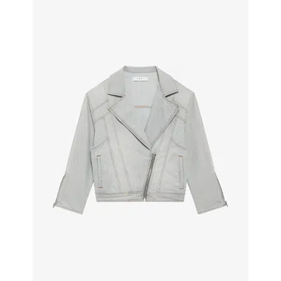 Iro Womens Hugo Oversized-fit Denim Biker Jacket Gry02
