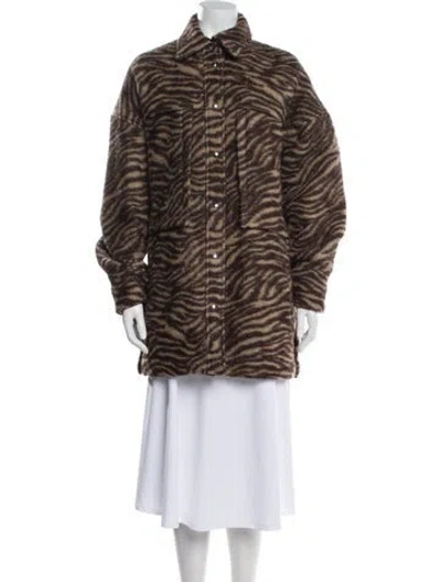 Pre-owned Iro Wool Animal Print Faux Fur Coat In Brown