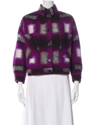 Pre-owned Iro Wool Plaid Print Bomber Jacket In Purple