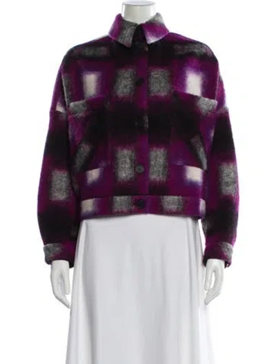Pre-owned Iro Wool Plaid Print Bomber Jacket In Purple