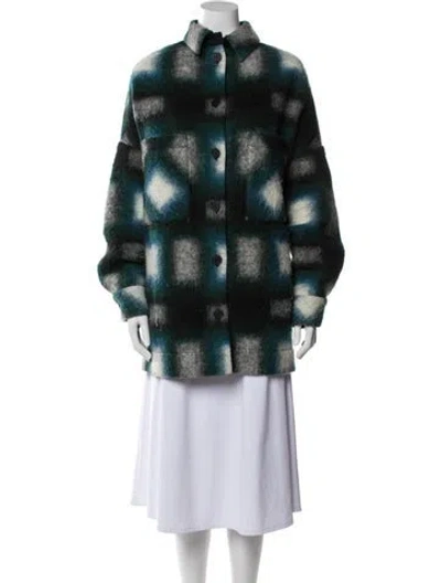 Pre-owned Iro Wool Plaid Print Coat In Black