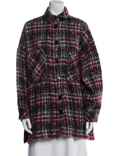 Pre-owned Iro Wool Plaid Print Coat In Red