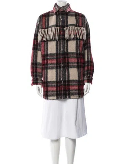 Pre-owned Iro Wool Plaid Print Coat In Red