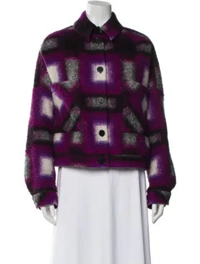 Pre-owned Iro Wool Plaid Print Faux Fur Jacket In Multi