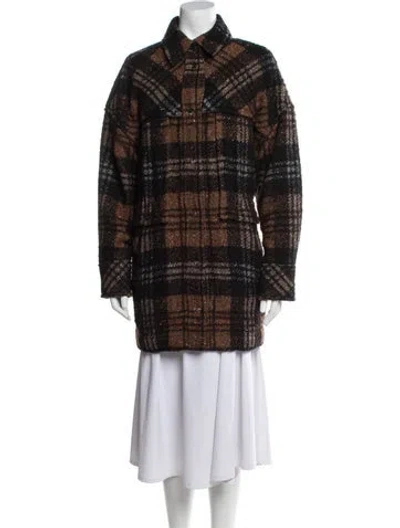 Pre-owned Iro Wool Plaid Print Jacket In Brown