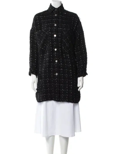 Pre-owned Iro Wool Tweed Pattern Coat In Black