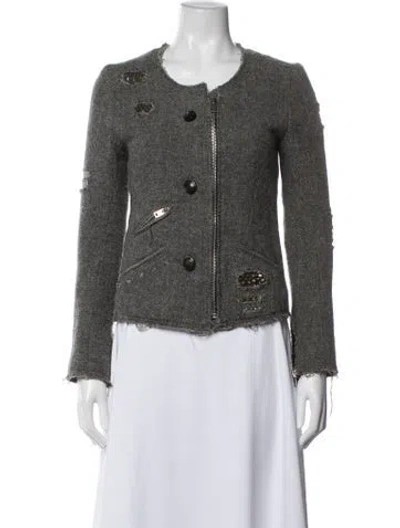 Pre-owned Iro Wool Tweed Pattern Jacket In Gray