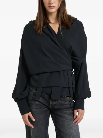 Iro Wrap-style Gathered-shoulder Shirt In Black