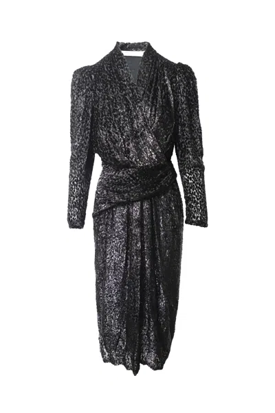 Iro Xonina Wrap-effect Metallic Devoré Velvet Midi Dress In Black Viscose
