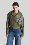 Iro Yuria Biker Jacket In Green Leather In Green