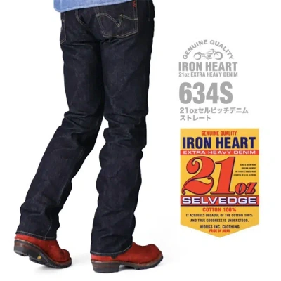 Pre-owned Iron Heart 634s 21oz Selvedge Straight Denim Jeans Indigo Blue Size W28-40 Men