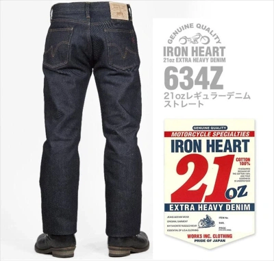 Pre-owned Iron Heart 634z 21oz Extra Heavy Denim Japanese Biker Straight Strong Jeans In Blue