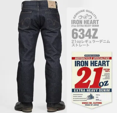 Pre-owned Iron Heart 634z 21oz Extra Heavy Denim Japanese Biker Straight Strong Jeans Jp In Blue