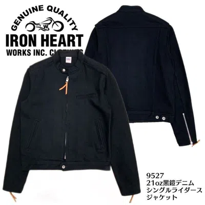 Pre-owned Iron Heart 9527 21oz Black Armored Denim Single Rider Jacket One-washed L,xl