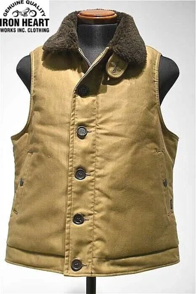 Pre-owned Iron Heart Ihv-46 Whipcord N-1 Type Deck Vest Khaki Size M-xxl Biker Motorcycle In Beige