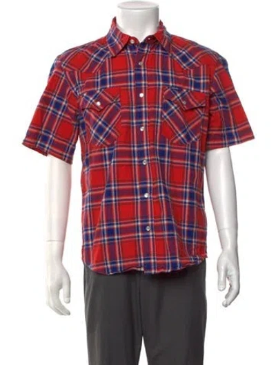 Pre-owned Iron Heart Plaid Print Short Sleeve Western Shirt In Red