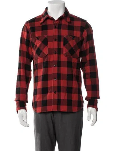 Pre-owned Iron Heart Plaid Print Trucker Jacket In Red