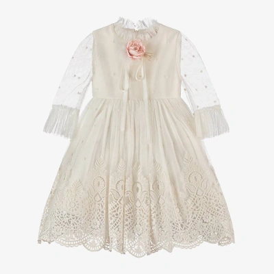 Irpa Kids' Girls Ivory Embroidered Tulle Dress