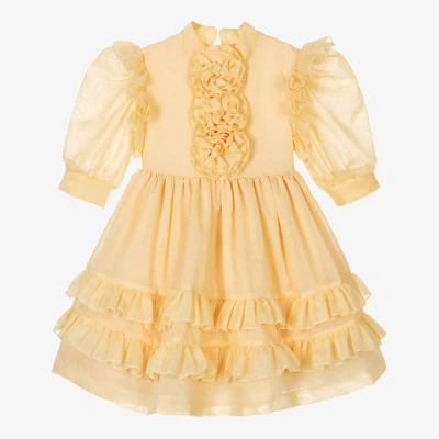 Irpa Kids' Girls Pastel Yellow Puffed Sleeve Dress