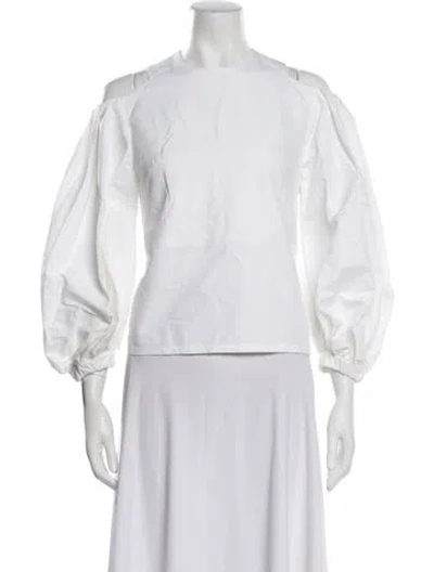 Pre-owned Isa Arfen Crew Neck Three-quarter Sleeve Blouse In White