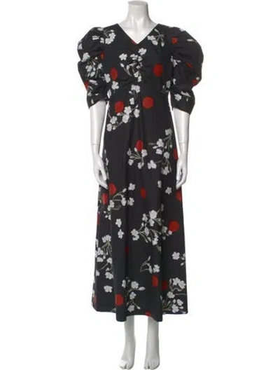 Pre-owned Isa Arfen Floral Print Long Dress In Black