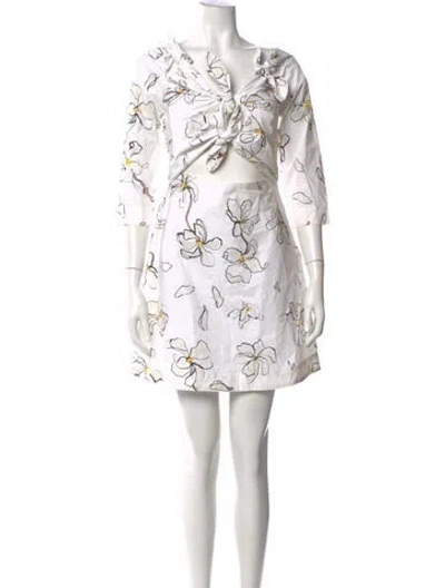 Pre-owned Isa Arfen Floral Print Mini Dress In White